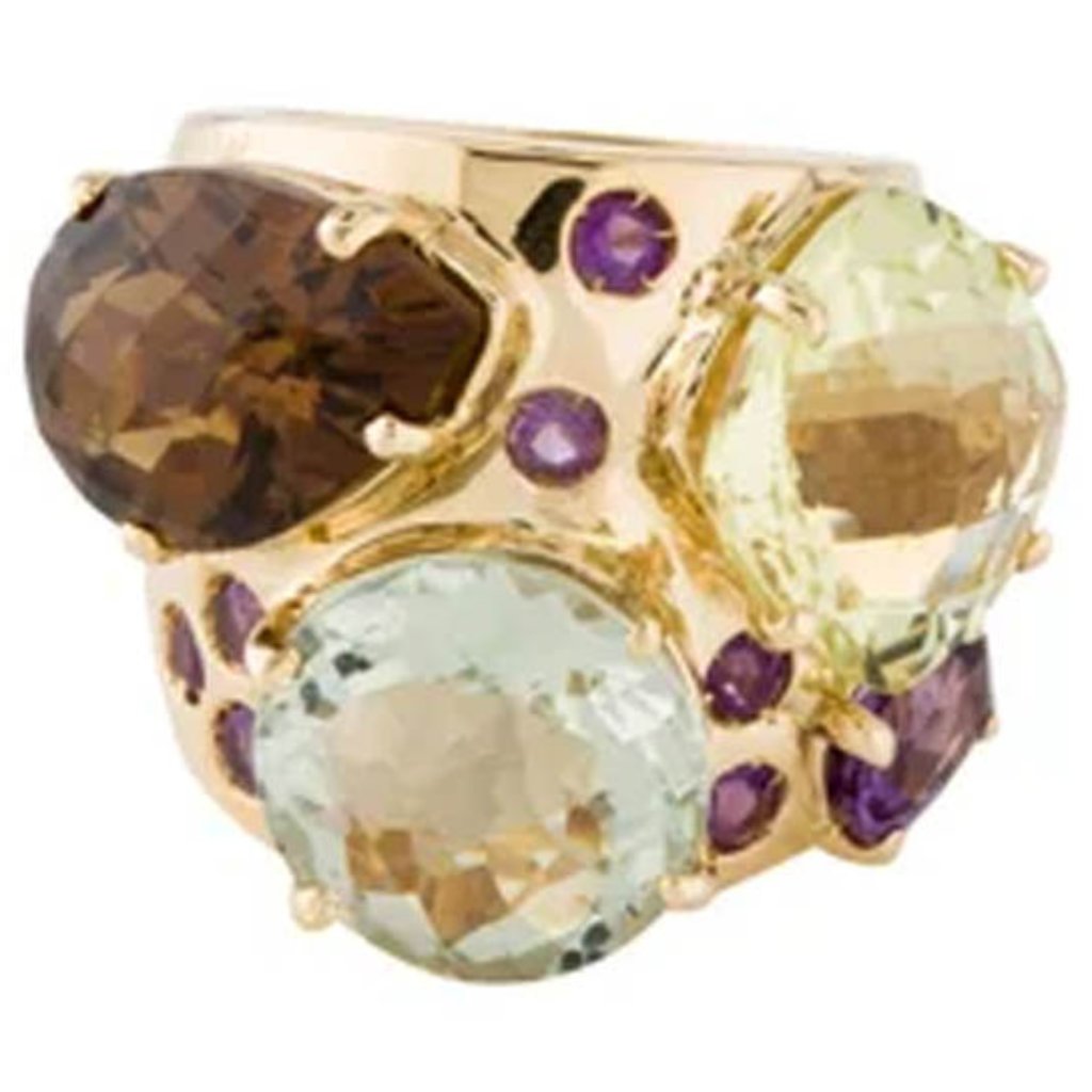 Very Good Cond Auth Roberto Coin Ipanema Bold Multigem 18 Kt Yellow Gold Ring